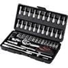 Ordeluxe 46 pcs Cr-V Set chiavi a cricchetto,Set chiavi a bussola,Chiave a cricchetto con 72 denti Cricchetto 1/4.Chiave dinamometrica auto cromata e lucidata a specchio,adatto a tutte le riparazioni