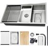 AIVANOTO Lavello da Cucina 90x50cm Acciaio Inox 304, Kit Completo con Sifone e Drenaggio, Essiccatore, Tagliere, Vaschetta Piccola, Filtro Extra Grande, Resistente ai Graffi, Lavabo Basso/Montato su Piano