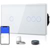 BSEED Interruttore della luce smart Alexa in vetro, interruttore a parete touch WiFi 1 via 1 via + 3 via 1 via (necessario il neutro), compatibile con Alexa/Tuya/Google Home, 157mm * 86mm, bianco