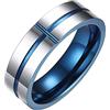 Mesnt Anello Matrimonio, Anello Cinturino in Argento 6MM con scanalatura a Croce Blu in Tungsteno per Le Uomo, Blu Argento, Misura 25