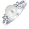 Bling Jewelry Tradizionale Senza Tempo Matrimonio Pave Cz Band Bianco Coltivato Pulsante Perla Solitario Anello Di Promessa Di Fidanzamento Per Le Donne Pietre Laterali Placcato In Argento 8Mm