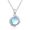 OHAYOO Collana di Piume di Pietra di Luna 925 Sterling - Collana di Piume di Pietra di Luna Blu Arcobaleno Gioielli per Donne e Ragazze