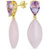 Bling Jewelry Unico Geometrico Lineare Di Quarzo Rosa A Forma Di Rombo A Goccia Viola CZ E Naturale Multi-Tier Gemstone Party Orecchini Pendenti Per Le Donne In 14K Placcato Oro Giallo