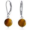 Bling Jewelry Orecchini Semplici Semplici Di Base Tondi Marroni Con Perle Occhio Di Tigre, Sfera Penzolante, Per Le Donne, Argento 925