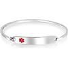 Bling Jewelry Identificazione allarme medico ID Bracciale vuoto Bangle elegante per le donne in acciaio inox tono argento 7 pollici