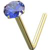 Monster Piercing 14k giallo oro artiglio imposta 2,5 MM blu zaffiro rotonda pietra di cristallo 22 Gauge L Bend naso Stud Piercing