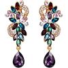 Clearine Orecchini a clip Boemo Boho Cristallo Fiore Sposa di nozze lacrima luminoso Lungo Mazzo di Clip-On a Pendenti colorato MultiColore Oro-fondo