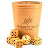 Waldfelsen® Tazza cubo in vera pelle (9 cm) con 6 cubetti di legno (16 mm) in legno di faggio, set di cubi per gli occhi (colore: beige)