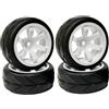 KINGCOO Set pneumatici e ruote 64mm 6 raggi, cerchioni plasticci 12mm esagonali 1/10 RC On-Road Run-Flat Touring Racing Auto (bianco)