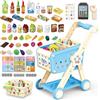 RedCrab Carrello Spesa Giocattolo con Scanner, 74 Pcs Accessori per Negozi: Calcolatrice, Carte di Credito, Frutta e Cibo, Gioco di Ruolo Giocattolo per Ragazzi e Ragazze 3+ Anni (Blu)