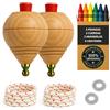 EVERGIFT Trottola in legno per bambini, confezione da 2 trottole + 6 cere colorate + 2 rondelle | fatto a mano in Spagna con punta rotonda.