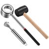 Tiardey Set di 3 Attrezzi per Aprire il Cocco, Perforatore di Gusci di Cocco, Martello di Gomma con Manico in Legno, Tappetino in Silicone Antiurto