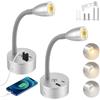Eirolace 2 lampade da lettura a LED per camper dimmerabili, lampada da parete flessibile a collo di cigno, 12 V, lampada da comodino con USB + porta di ricarica di tipo C, per camper, barca, roulotte