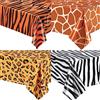 POPOYU 4 tovaglie safari nella giungla, 137 x 274 cm, leopardo, tigre, zebra, giraffa, in plastica impermeabile, per compleanno, accessori per feste a tema safari nella giungla