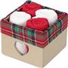 Casatessile Lavette Bagno 30x30 cm. con Cestino Set 4 pz. Cortina Set Asciugamani Piccoli Ospiti con Cestino Legno. - Rosso