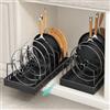 KEXIBO 2 pezzi Porta Coperchi Pentole Scorrevole, porta coperchi pentole salvaspazio, Organizer Padelle con 8 Scomparti Regolabili per Padelle, Coperchi Organizer Cucina, Nero