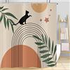Hnmdmyi Tenda da doccia Boho 120x200, Metà secolo astratto nero gatto verde foglia fiocco sole luna beige tenda da bagno moderno minimalista geometrico estetico arte tenda da bagno con ganci