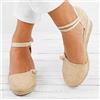 ZYONG Donna Donna Paglia Sandali in Corda di Canapa Retro Tela di Lino con Zeppa Punta Rotonda Sandali Casual Scarpe Singole Eleganti Sandali con Punta Chiusa