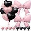 Generic Palloncini a Cuore Rosa e Nero con Nastro - Palloncini Cuore da 18 Pollici e Palloncino Fiocco da 38 Pollici, Ideali per Compleanni, Feste a Tema e Serate, Utilizzabili con Elio