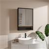 HAJDUK FURNITURE Armadietto Bagno Con Specchio LED 50x70 cm Nero, Mobile Specchio Bagno Sospeso Con Luce LED 4000K, Presa Elettrica e Interruttore, Pensile Bagno Con Ripiani In Vetro, Specchiera Bagno Moderna