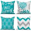 ASDCXZ Turchese Fodere per Cuscini 40x40 cm Set of 4, Modernoo Turchese Bianco Geometria Motivo Quadrato Divano Decorativo Lavabile Poliestere Tessuto Esterno Giardino Cuscini Cuscino Fodere