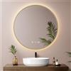 EMKE Specchio Bagno Rotondo 70 cm, Oro, Antiappannamento, Orologio, Temperatura, Specchio Bagno con Luce 4300K, Spegnimento Automatico 3 h, Memoria, IP65,Specchio LED