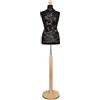 Generisch Manichino femminile, manichino sartoriale femminile su base rotonda in legno naturale (placcatura - fiori nero/marroni, S 36)