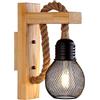 Partenopea® Applique lampada da parete in legno e corda di canapa per lampadina led E27 max 60w Stile Rustico Country Retrò di Universo (Legno chiaro Senza lampada)