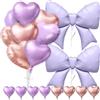 Generic Palloncini a Cuore Viola e Oro Rosa con Nastro - Palloncini Cuore da 18 Pollici e Palloncino Fiocco da 38 Pollici, Ideali per Compleanni, Matrimoni e Battesimi, Utilizzabili con Elio
