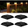PORFOYO 4 lampade a palo a energia solare, tappi per pali, luce IP65, impermeabile, luce bianca calda, 3,5 x 3,5 pali in legno da 4 x 4 pollici, lampada da esterno a LED per pali in legno, piattaforma