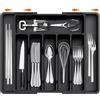 NAILAO Portaposate da Cassetto,Porta Posate Regolabile Larghezza 34-57 cm, portaposate 8 scomparti Porta Posate Cucina in plastica per cucchiai, forchette e posate, Riporre Cassetti,nero