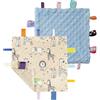 CREVENT Coperte di sicurezza con etichette per neonati, piccoli Loveys morbidi per maschietti, coperta comfort sensoriale per neonati, ottimi regali per compleanno baby shower (25 x 25 cm Zoo + Blu)