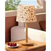 EDISHINE Lampada Comodino Legno, Paralume Tessuto Motivo Floreale, 2700 K | con Base in Legno Massello, Bianco Caldo 2700 K, Lampada da Tavolo LED con Attacco E27 per Camera da Letto, Soggiorno