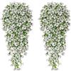 MEIVINES 2 Pezzi Fiori Artificiali da Appendere Fiori Finti Pendenti Da Esterno Piante Realistiche Resistente ai Raggi UV Fiori Finti da Esterno per Giardino Balcone Decorazione (2, Bianco)