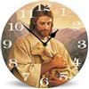 Horienteeon Orologio da parete rotondo in legno con motivo Gesù Cristo Santo Gesù Cristo, funzionamento a batteria, silenzioso, senza ticchettio, 25 cm, orologio da parete rustico per camera da letto,