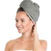 Brandsseller Turbante per capelli, asciugamano con bottone, 100% cotone, grigio