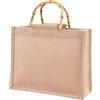 LYEAA Juta Naturale Con Manico in Bambù Artistico, Borsa Imformiabile da Donna, Per la Spesa Portatile, Mare e Spiaggia