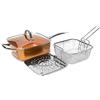 Sconosciuto 4 pezzi Set di rame quadrato Pan,Induzione per coperchio in vetro chef, cestino per friggere, rack a vapore