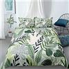 DHFDH Copripiumino Matrimoniale 260x240 cm, Foglie verdi fresche 3D Stampato, Set Letto Matrimoniale Completo in Microfibra con Cerniera, 1 Copripiumone + 2 Federa 50x80 cm (Anallergico)
