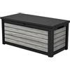 Keter Northwood - Contenitore per cuscini, 623 litri, impermeabile al 100% con ventilazione, quindi nessun cattivo odore/muffa, effetto legno moderno, portata fino a 250 kg, coperchio con molle a gas