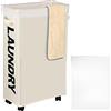 IHOMAGIC 62L Cesto della Biancheria Pieghevole con Ruote - Grande Cesto Biancheria con Borsa da Bucato Rimovibile, Cesta del Bucato Rettangolare in Piedi per Asciugamani, Giocattoli (Beige)