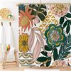 Hnmdmyi Tenda da doccia fiori boho 180x200, astratto fiori bohemien foglie tropicali colorato tenda da bagno metà secolo moderno arte estetica impermeabile poliestere tessuto lavabile tenda da bagno