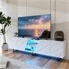 BRILVERDE Mobile TV con illuminazione a LED, effetto marmo bianco lucido, 220 cm, con porta, vano portaoggetti e credenze, per soggiorno (bianco, 220 cm)