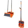 LHNNDM Set di scopa e paletta con denti pettinati Scopa verticale antivento con manico lungo per pulizia domestica e spazzare (arancione)