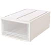 EXAOMBLE Scatola Trasparente per Scarpe in Plastica Bianca 31x22x12 Cm, Organizer Compatto Cassetto Impilabile per Conservazione Domestica e Abbigliamento