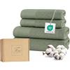 Ferò Set Asciugamani Bagno Lusso 4 Pezzi, OEKO-TEX 100% Cotone Premium 550 g/m², Ultra Morbido e Assorbente, 2 Coppie Viso Ospite, 2 Asciugamani Viso 50x100, 2 Asciugamani Bidet 50x30, Verde