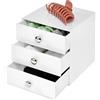 InterDesign iDesign Porta trucchi con 3 cassetti, Mini cassettiera per trucco, gioielli e cosmetici, Organizzatore trucchi in plastica a forma di cubo, bianco
