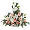 DRW Centro Fiori Artificiali per Cimitero Rosa e Bianco 55X50X14