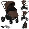 LIONELO Mika Plus, passeggino e Buggy, da 6 mesi a 22 kg, ruote per tutti i terreni con sospensioni, parasole XXL UPF50+, schienale regolabile e poggiapiedi, impermeabile, leggero, pieghevole, marrone