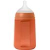 Suavinex, biberon in silicone da 240 ml, con tettrella in silicone SX Pro simmetrica, con valvola anticolica, biberon a flusso medio (M). Per bambini +3 mesi. Linea Colour essence. Orange Sunset